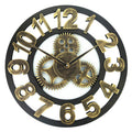 Retro Wooden Round Single-sided Gear Clock Number Wall Clock, Diameter: 58cm, Number 58, Number 58cm Number 58 Gold