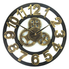 Retro Wooden Round Single-sided Gear Clock Number Wall Clock, Diameter: 58cm, Number 58, Number 58cm Number 58 Gold