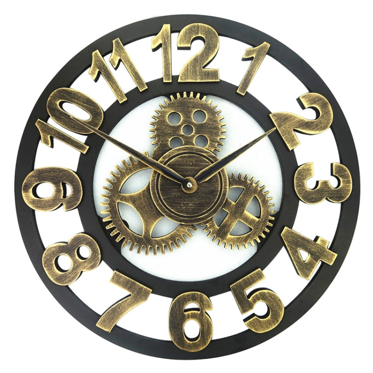 Retro Wooden Round Single-sided Gear Clock Number Wall Clock, Diameter: 58cm, Number 58, Number 58cm Number 58 Gold