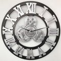 Retro Wooden Round Single-sided Gear Clock Rome Number Wall Clock, Diameter: 80cm, Rome Number 80cm, Rome Number 80cm (Gold) Rome Number 80cm Silver