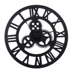 Retro Wooden Round Single-sided Gear Clock Rome Number Wall Clock, Diameter: 80cm, Rome Number 80cm, Rome Number 80cm (Gold)