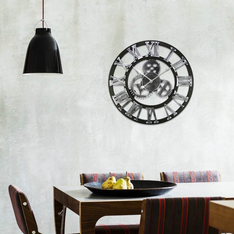 Retro Wooden Round Single-sided Gear Clock Rome Number Wall Clock, Diameter: 80cm, Rome Number 80cm, Rome Number 80cm (Gold)