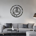 Retro Wooden Round Single-sided Gear Clock Rome Number Wall Clock, Diameter: 80cm, Rome Number 80cm, Rome Number 80cm (Gold)