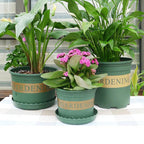 Flower Pots Plant Nursery Pots Plastic Pots Creative Gallons Pots with Tray,Size:12*16*12cm, Random Text Background Color Delivery, 12*16*12cm