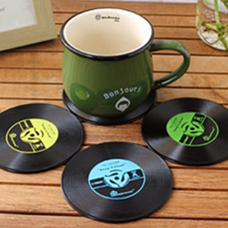 4 PCS Retro Black Vinyl CD Record Drink Coasters Home Table Cup Mat Decor Coffee Drink Placemat Tableware Spinning, Diameter: 10cm, Random Color Delivery, 4 PCS Cup Mat 4 PCS Cup Mat