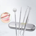4 in 1 Dental Tool Set (Stainless Steel Probe + Hoe-shaped Dentist + Dental Tweezers + Mouth Mirror), 4 in 1 4 in 1