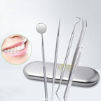 4 in 1 Dental Tool Set (Stainless Steel Probe + Hoe-shaped Dentist + Dental Tweezers + Mouth Mirror), 4 in 1 4 in 1