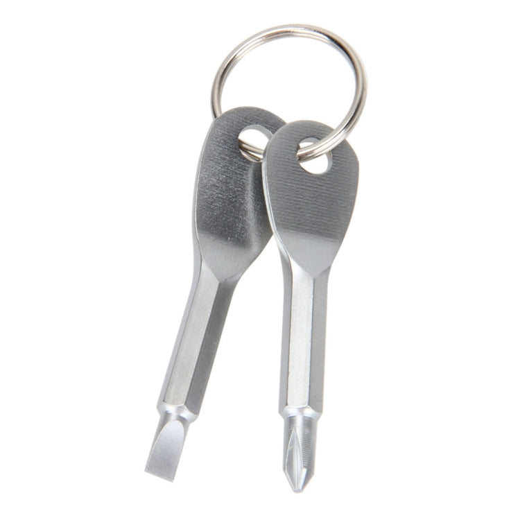 Outdoor Portable 2 in 1 Slotted + Cross Screwdriver Set Tool with Keyring, 2 in 1 (Silver) 2 in 1 (Silver) Silver