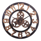 Retro Wooden Round Single-sided Gear Clock Arabic Number Wall Clock, Diameter: 70cm, Number 70cm – TPU Number 70cm Gold