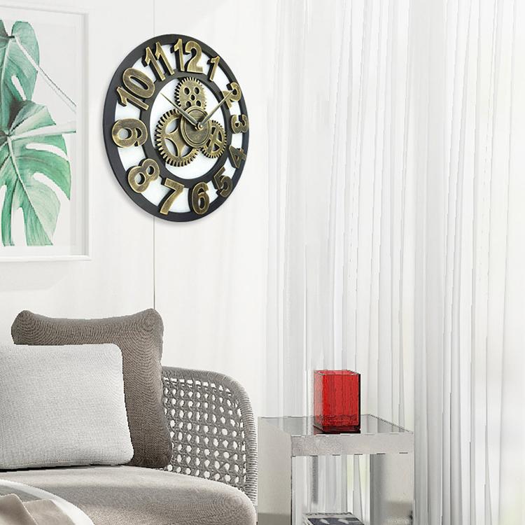 Retro Wooden Round Single-sided Gear Clock Arabic Number Wall Clock, Diameter: 70cm, Number 70cm – TPU