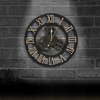 Originality American Industrial Style Wood Vintage Old Gear Wall Clock, Diameter: 50cm, Rome Number 50cm, Rome Number 50cm
