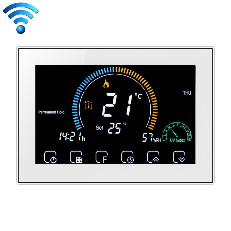 BHT-8000-GCLW Controlling Water/Gas Boiler Heating Energy-saving and Environmentally-friendly Smart Home Negative Display LCD Screen Round Room Thermostat with WiFi, with WiFi Black, with WiFi White – Durable Build, Easy to Use with WiFi White White