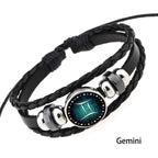 European and American Hand-knitted Beaded Retro DIY Bracelet Constellation Leather Punk Fashion Bracelet, Gemini, Taurus, Aquarius, Sagittarius, Pisces, Cancer, Aries, Scorpion, Capricorn, Virgo, Leo, Libra