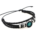 European and American Hand-knitted Beaded Retro DIY Bracelet Constellation Leather Punk Fashion Bracelet, Gemini, Taurus, Aquarius, Sagittarius, Pisces, Cancer, Aries, Scorpion, Capricorn, Virgo, Leo, Libra