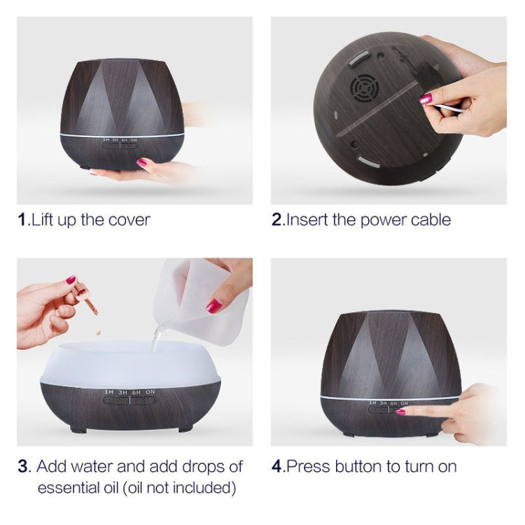 Peach Shape Wood Grain Remote Control Ultrasonic Humidifier Aromatherapy Machine Automatic Alcohol Sprayer with LED Lights, Capacity: 400mL, EU Plug (Dark Wood Color), Diamond Dark Wood Color, Diamond Light Wood Color, Peach Shape Dark Wood Color