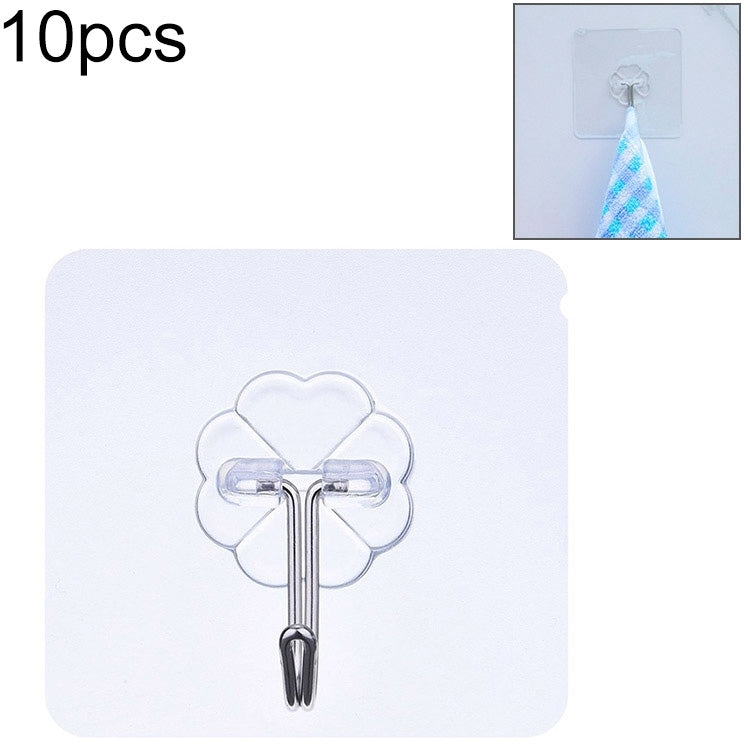 10pcs PVC + Stainless Steel Thin Plum Shape Seamless Adhesive Hook Waterproof Transparent Strong Stick Hook Kitchen Wall Mount, Thin Thin