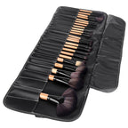 32 PCS Wood Color Handle Makeup Brush Set Beauty Kit + PU Leather Carrying Case, 32 PCS 32 PCS