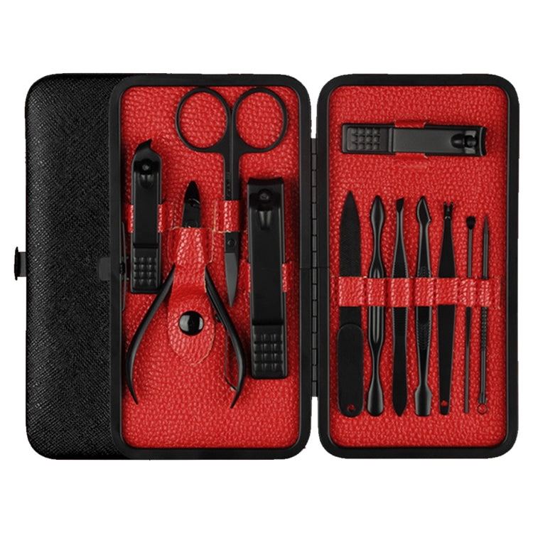 12 in 1 Advanced Stainless Nail Care Clipper Pedicure Manicure Kits with Leather Case, Red+Black Red+Black Red+Black
