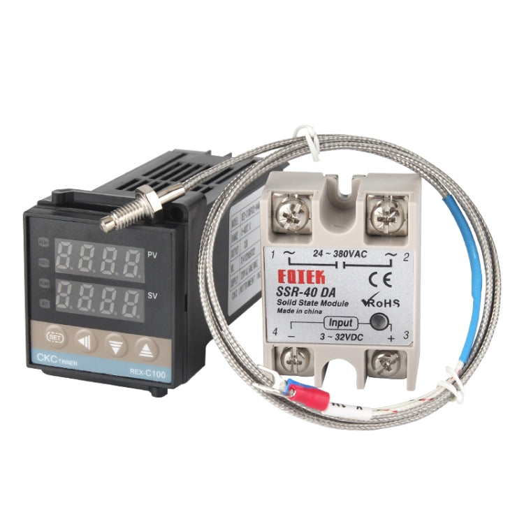 REX-C100 Thermostat + Thermocouple + SSR-25 DA Solid State Module Intelligent Temperature Control Kit, 25DA 25DA