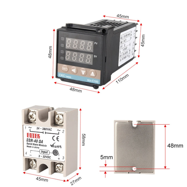 REX-C100 Thermostat + Thermocouple + SSR-100 DA Solid State Module Intelligent Temperature Control Kit, 100DA