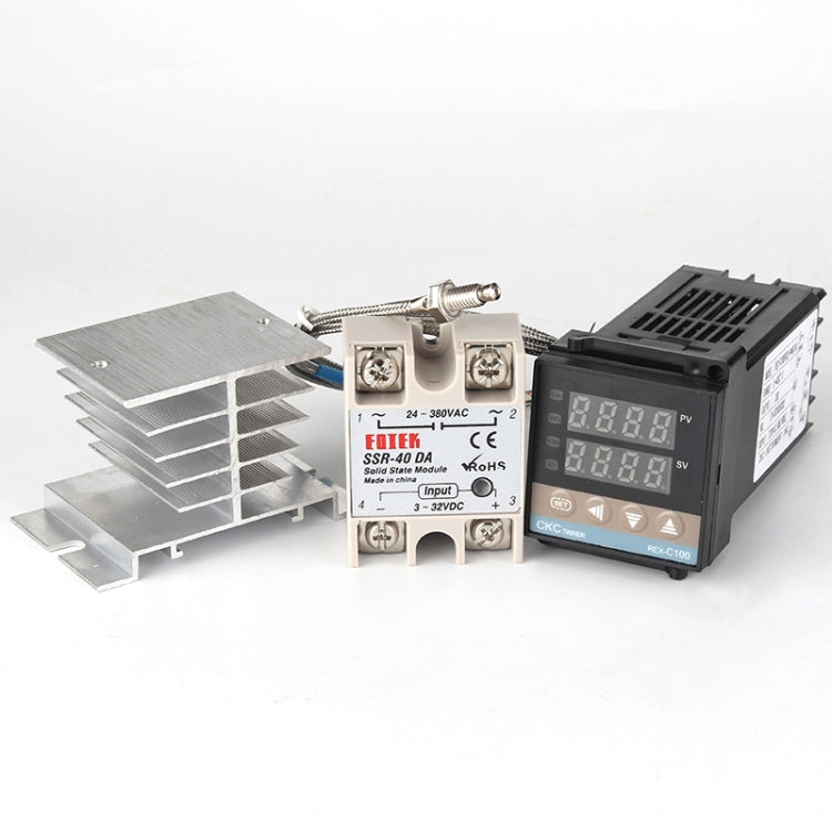 2700W REX-C100 Thermostat + Heat Sink + Thermocouple + SSR-25 DA Solid State Module Intelligent Temperature Control Kit, 25DA 25DA