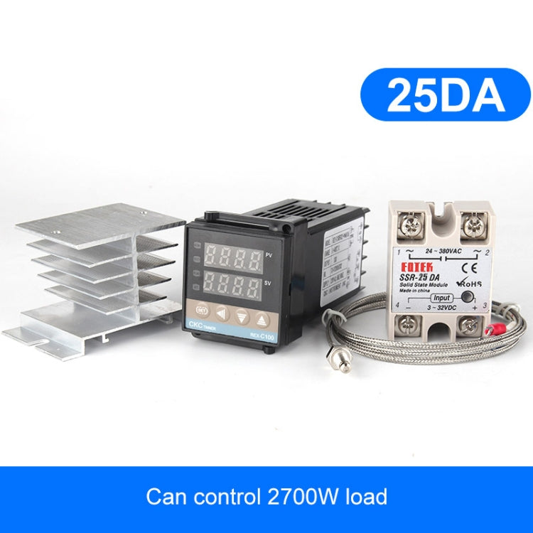 2700W REX-C100 Thermostat + Heat Sink + Thermocouple + SSR-25 DA Solid State Module Intelligent Temperature Control Kit, 25DA