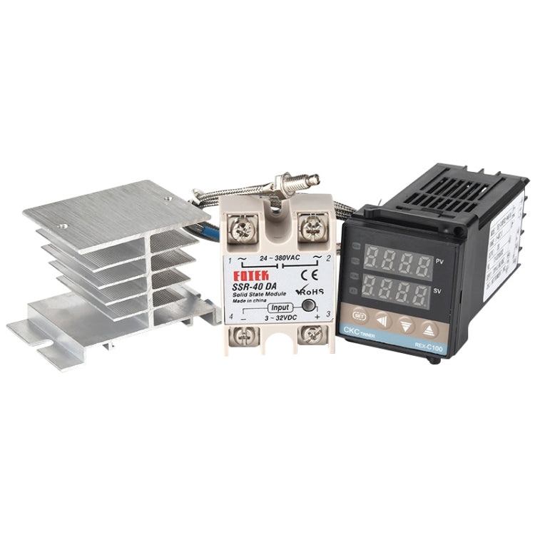 11000W REX-C100 Thermostat + Heat Sink + Thermocouple + SSR-100 DA Solid State Module Intelligent Temperature Control Kit, 100DA 100DA