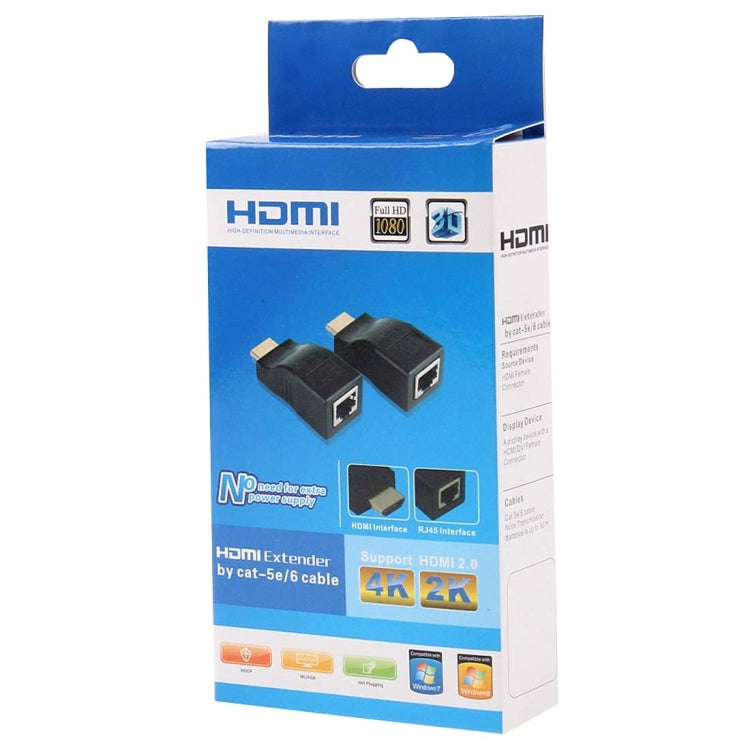HDMI to RJ45 Extender Adapter (Receiver & Transmitter) by Cat-5e/6 Cable, Support HDCP, Transmission Distance: 30m, Single RJ45 Black