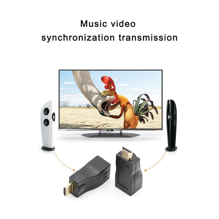 HDMI to RJ45 Extender Adapter (Receiver & Transmitter) by Cat-5e/6 Cable, Support HDCP, Transmission Distance: 30m, Single RJ45 Black