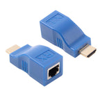HDMI to RJ45 Extender Adapter (Receiver & Transmitter) by Cat-5e/6 Cable, Transmission Distance: 30m, Single RJ45 Blue Single RJ45 Blue