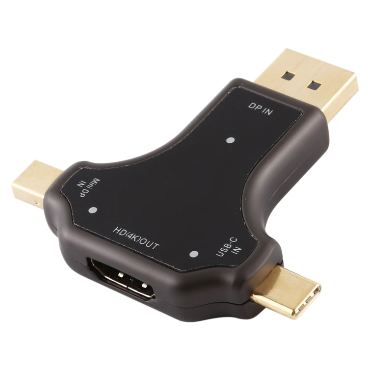 D63A Adapter – DisplayPort + Mini DP + UCB-C / Type-C Male to HDMI Female 3 in 1...