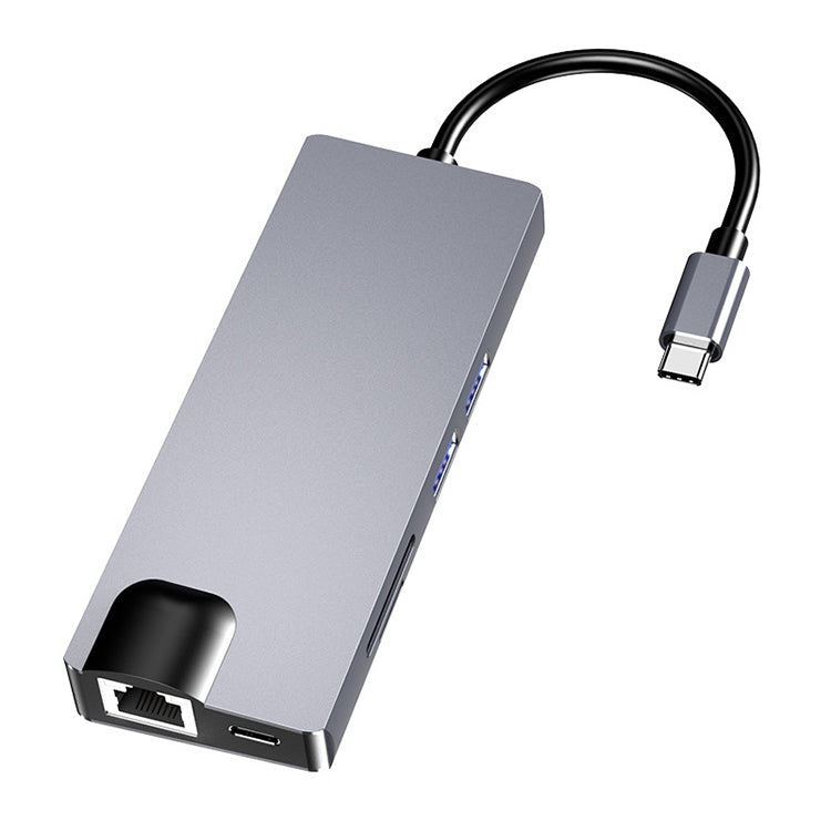 HW-TC12 8 In 1 Type-C / USB-C Multifunctional Extension HUB Adapter Hdmi / Vga Hub Card Reader + Network Card – TPU Default Title