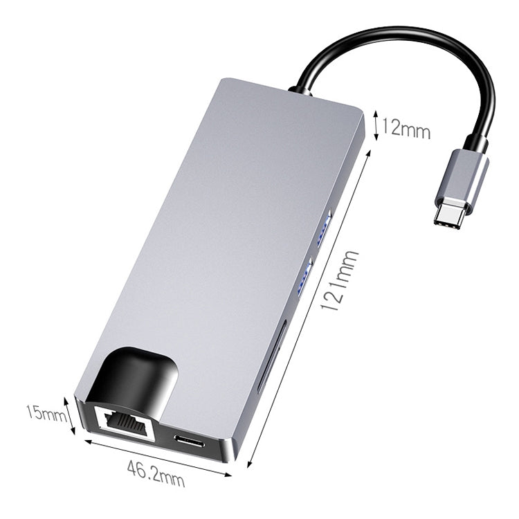 HW-TC12 8 In 1 Type-C / USB-C Multifunctional Extension HUB Adapter Hdmi / Vga Hub Card Reader + Network Card – TPU