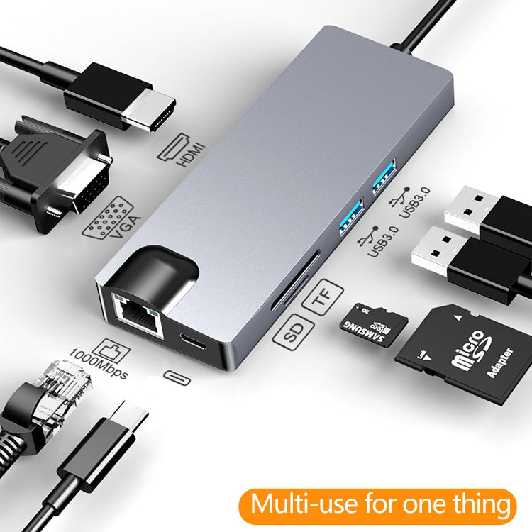 HW-TC12 8 In 1 Type-C / USB-C Multifunctional Extension HUB Adapter Hdmi / Vga Hub Card Reader + Network Card – TPU
