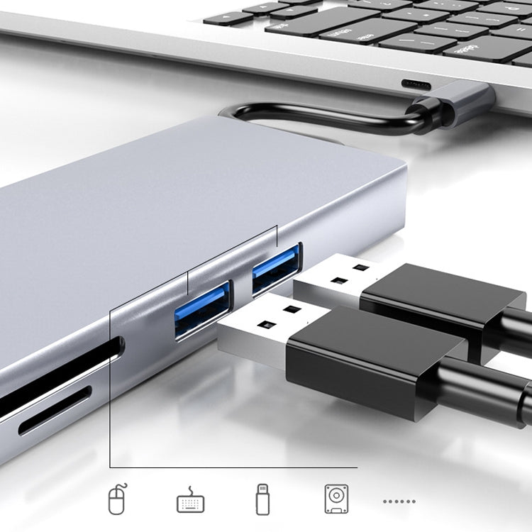 HW-TC12 8 In 1 Type-C / USB-C Multifunctional Extension HUB Adapter Hdmi / Vga Hub Card Reader + Network Card – TPU