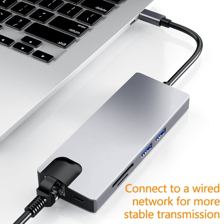 HW-TC12 8 In 1 Type-C / USB-C Multifunctional Extension HUB Adapter Hdmi / Vga Hub Card Reader + Network Card – TPU