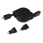 1m HDMI Male to HDMI Male Retractable Video Audio Connector Adapter Cable with Mini HDMI & Micro HDMI Adapters for HDTV Monitor & Projector & PC & Cameras & Tablets & Smartphones – Durable Build, Easy to Use