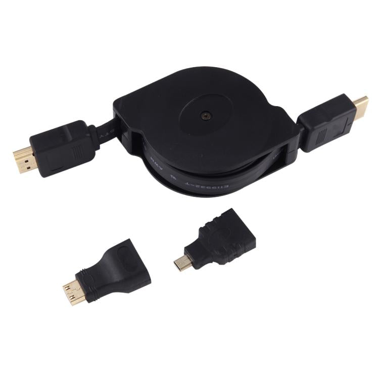 1m HDMI Male to HDMI Male Retractable Video Audio Connector Adapter Cable with Mini HDMI & Micro HDMI Adapters for HDTV Monitor & Projector & PC & Cameras & Tablets & Smartphones – Durable Build, Easy to Use