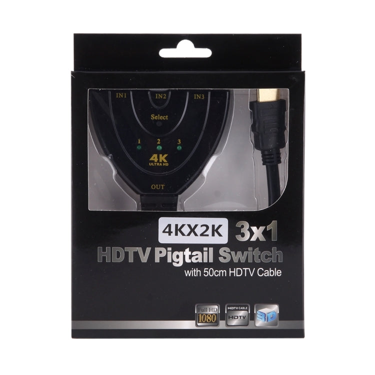 3 in 1 HDMI Input 4K x 2K HDTV Pigtail Switch Adapter HDMI Splitter, 1 in 3 – 4K