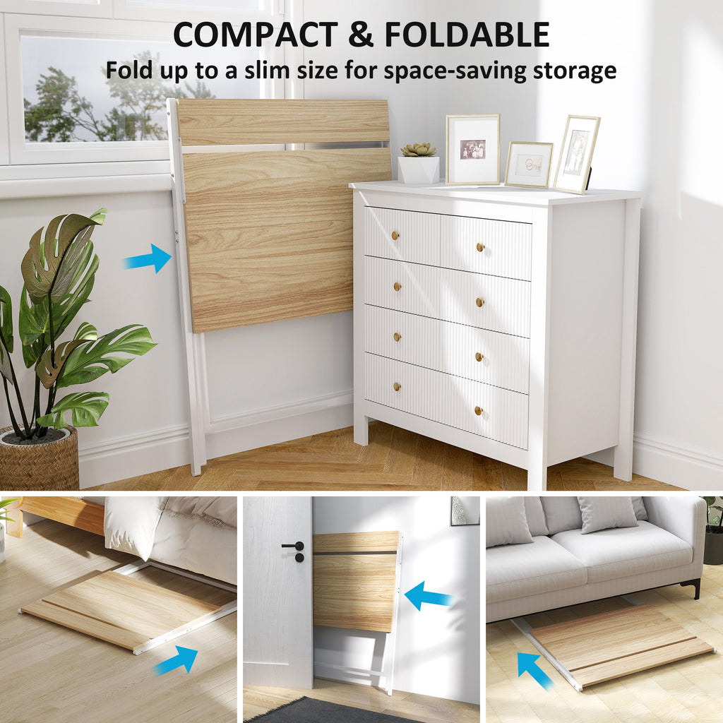 Folding Computer Desk with Monitor Shelf - Natural Wood Finish 81.5 cm