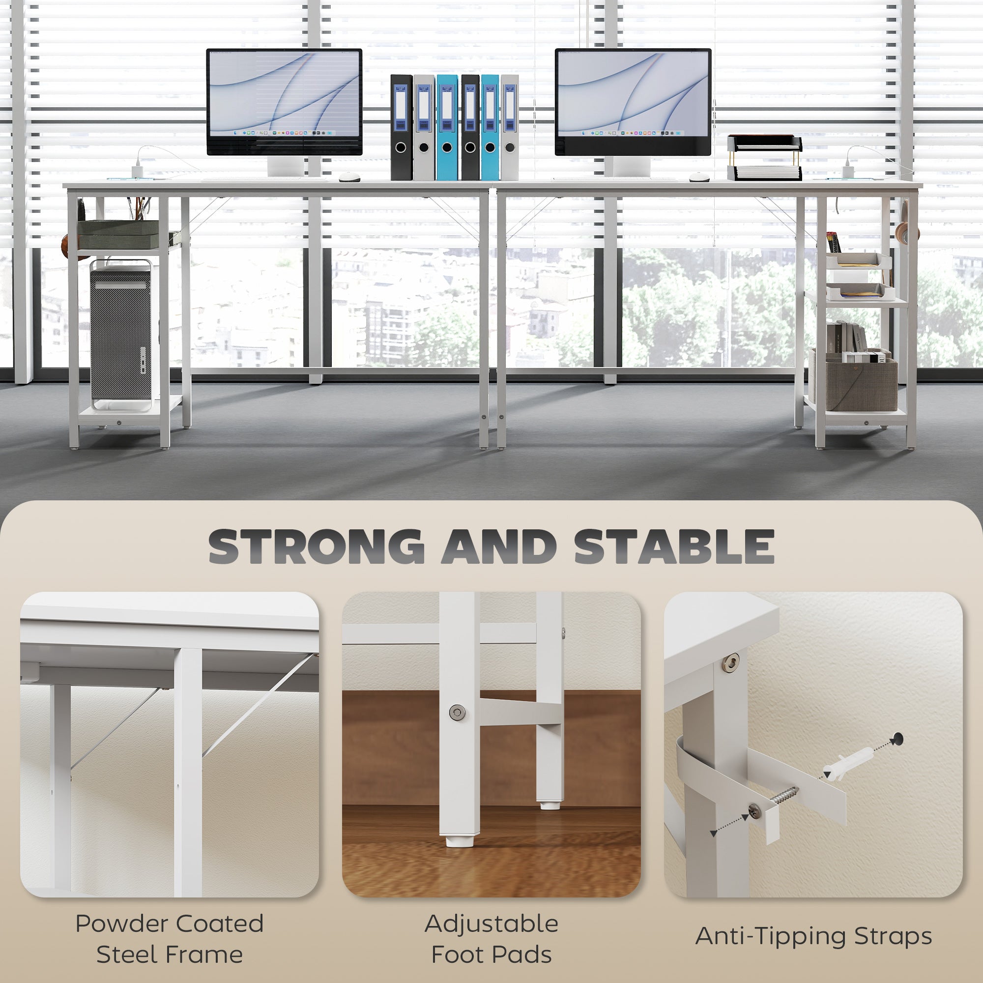 120 x 60 cm Computer Desk with Power Outlets and Reversible Shelves - White