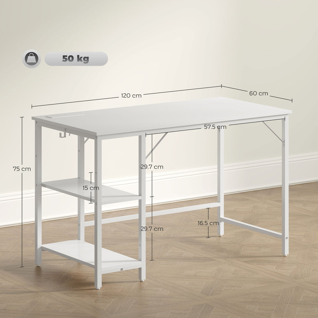 120 x 60 cm Computer Desk with Power Outlets and Reversible Shelves - White