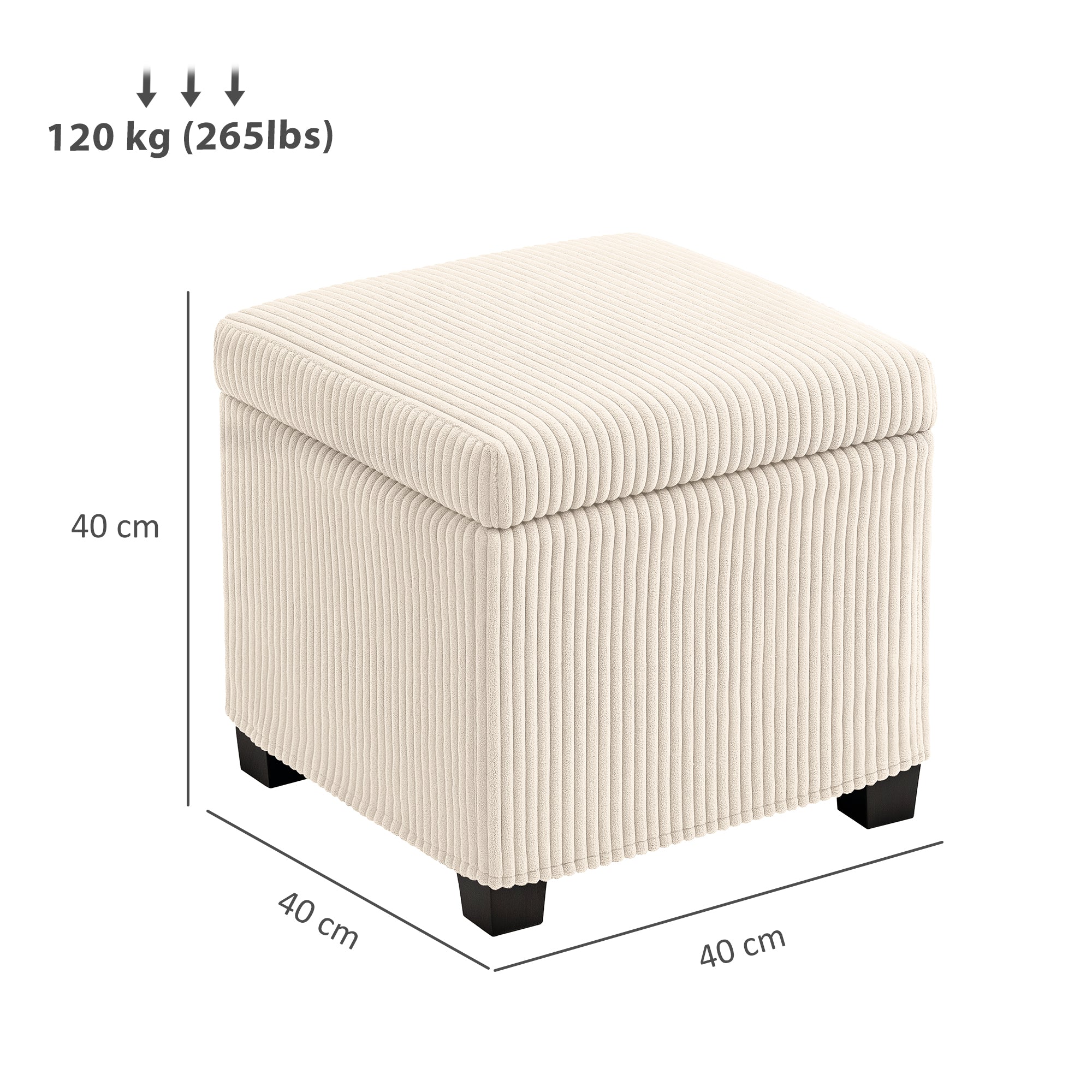 Storage Ottoman Bench, Corduroy Footstool with Removable Lid and Legs, Beige