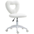 Armless Heart Computer Desk Chair, Teddy Fleece Swivel Office Chair, Makeup Vanity Chair with Height Adjustable, Wheels, for Home Study Bedroom, White White