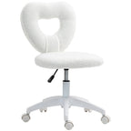 Armless Heart Computer Desk Chair, Teddy Fleece Swivel Office Chair, Makeup Vanity Chair with Height Adjustable, Wheels, for Home Study Bedroom, White White