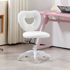 Armless Heart Computer Desk Chair, Teddy Fleece Swivel Office Chair, Makeup Vanity Chair with Height Adjustable, Wheels, for Home Study Bedroom, White
