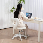 Armless Heart Computer Desk Chair, Teddy Fleece Swivel Office Chair, Makeup Vanity Chair with Height Adjustable, Wheels, for Home Study Bedroom, White