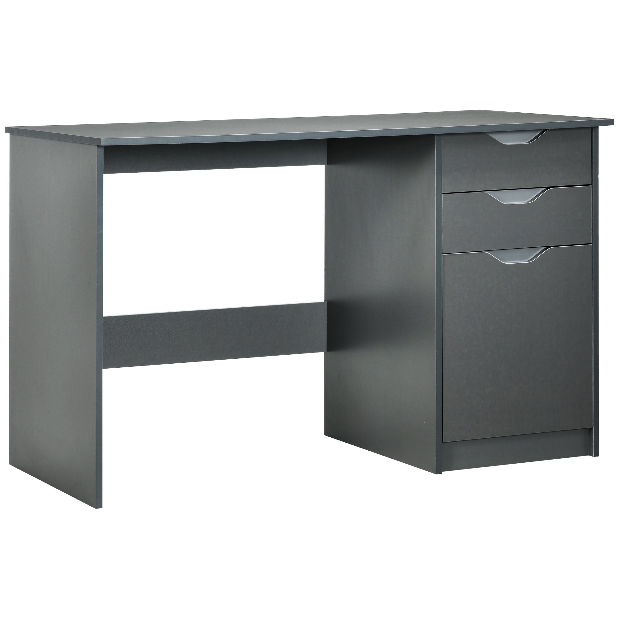 Computer Desk with Drawers, High Gloss Home Office Desk with Storage Cabinet, Study Workstation, 120 x 60cm, Grey Grey
