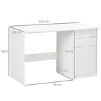 Computer Desk with Drawers, High Gloss Home Office Desk with Storage Cabinet, Study Workstation, 120 x 60cm, White