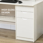 Computer Desk with Drawers, High Gloss Home Office Desk with Storage Cabinet, Study Workstation, 120 x 60cm, White